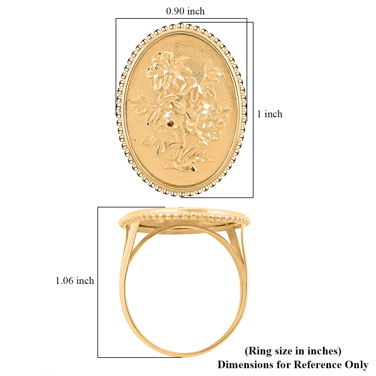 Doorbuster Italian 10K Yellow Gold  Floral Potrait Ring (Size 7.0) 2.67 Grams image number 4