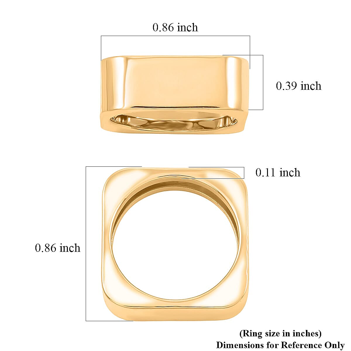 Italian 10K Yellow Gold Mirror Square Ring (Size 7) 2.34 Grams