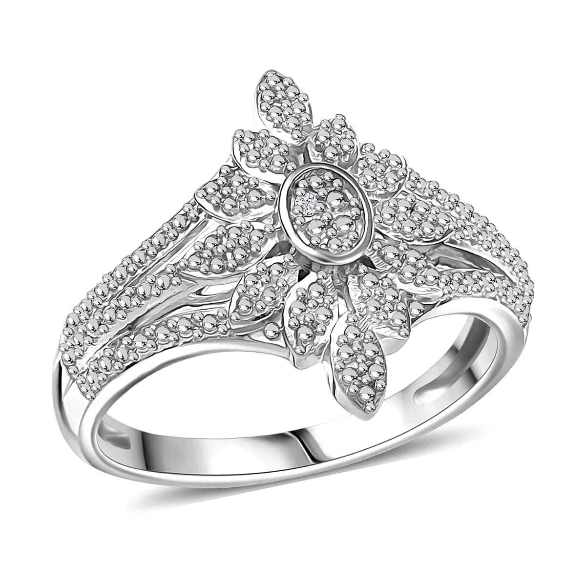 EverTrue White Diamond Accent Floral Ring in Platinum Bond (Size 10) image number 0