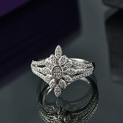 EverTrue White Diamond Accent Floral Ring in Platinum Bond (Size 10.0)