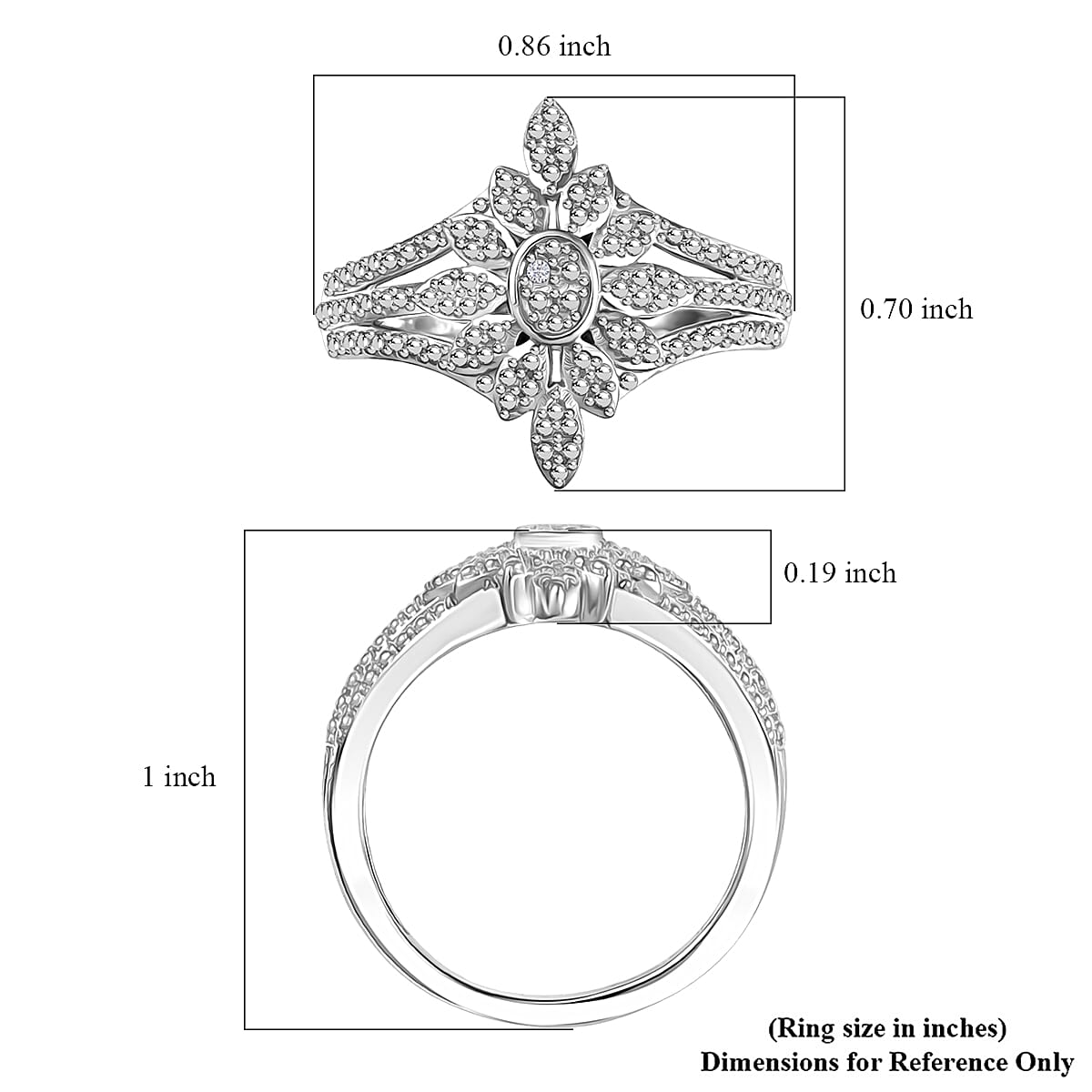EverTrue White Diamond Accent Floral Ring in Platinum Bond (Size 5.0)
