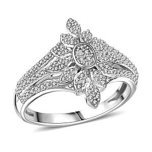 EverTrue White Diamond Accent Floral Ring in Platinum Bond (Size 9.0)