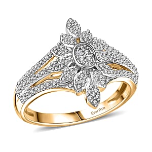 EverTrue White Diamond Accent Floral Ring in 18K YG Plated and Platinum Bond (Size 9.0)