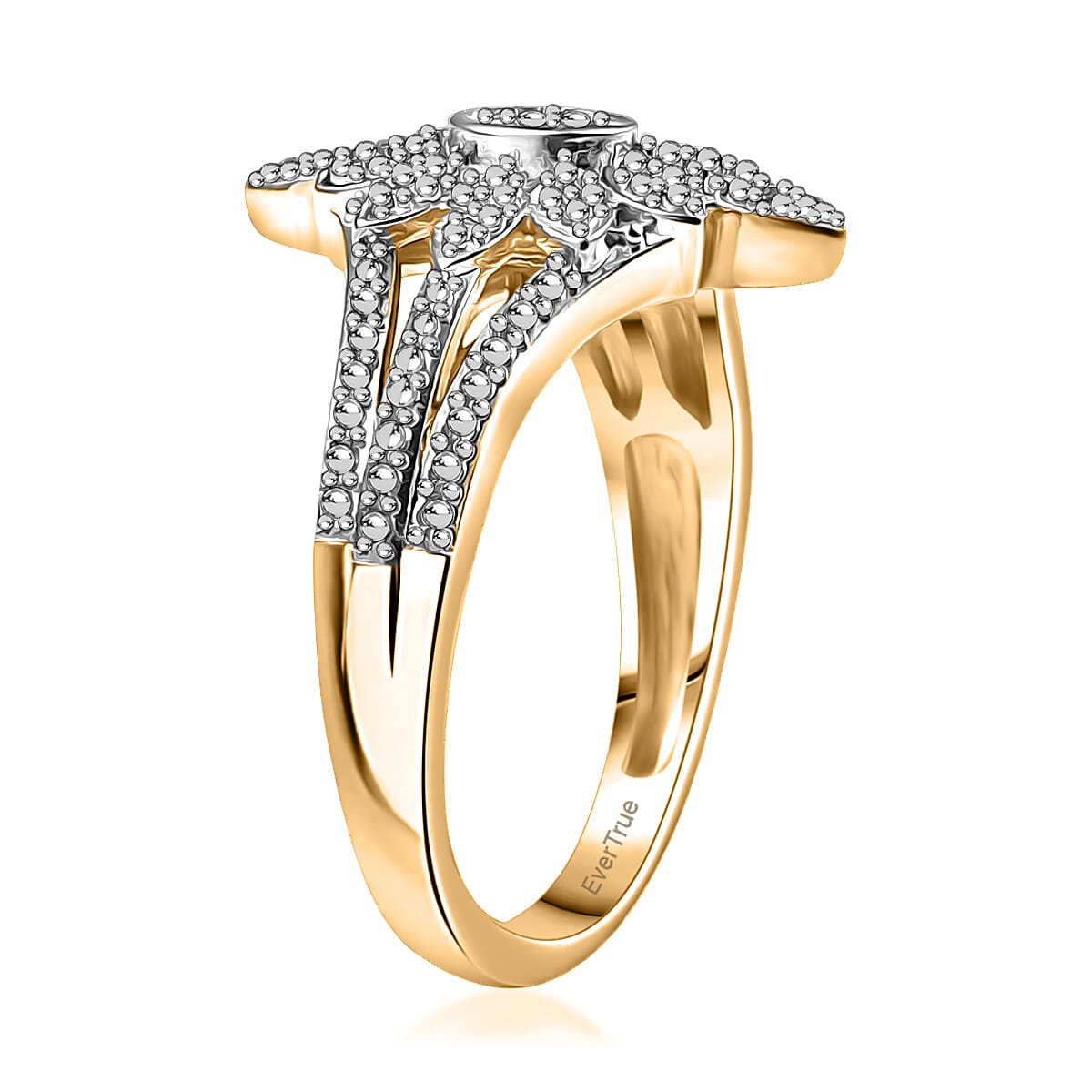 EverTrue White Diamond Accent Floral Ring in 18K YG Plated and Platinum Bond (Size 9.0) image number 3