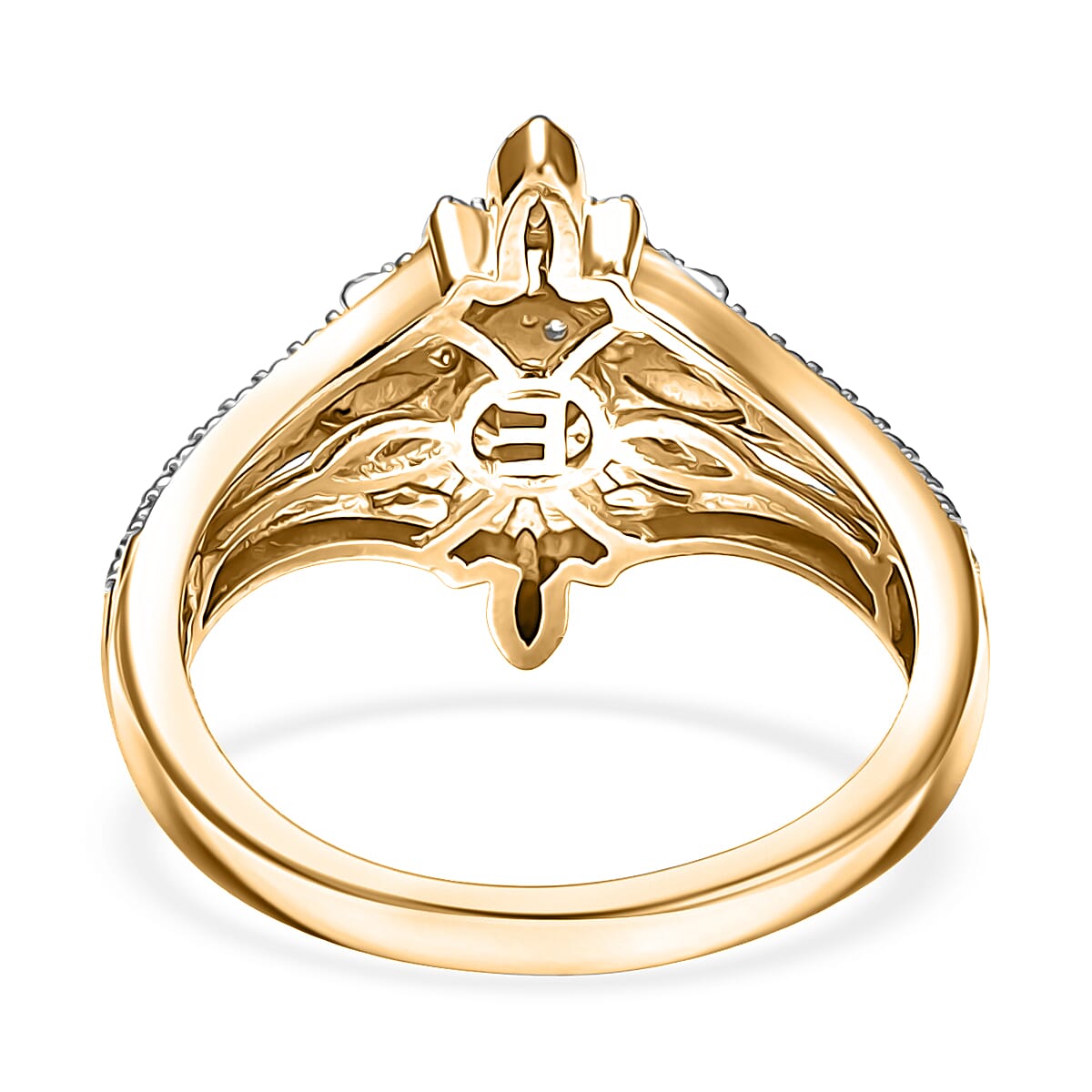 EverTrue White Diamond Accent Floral Ring in 18K YG Plated and Platinum Bond (Size 9.0) image number 4