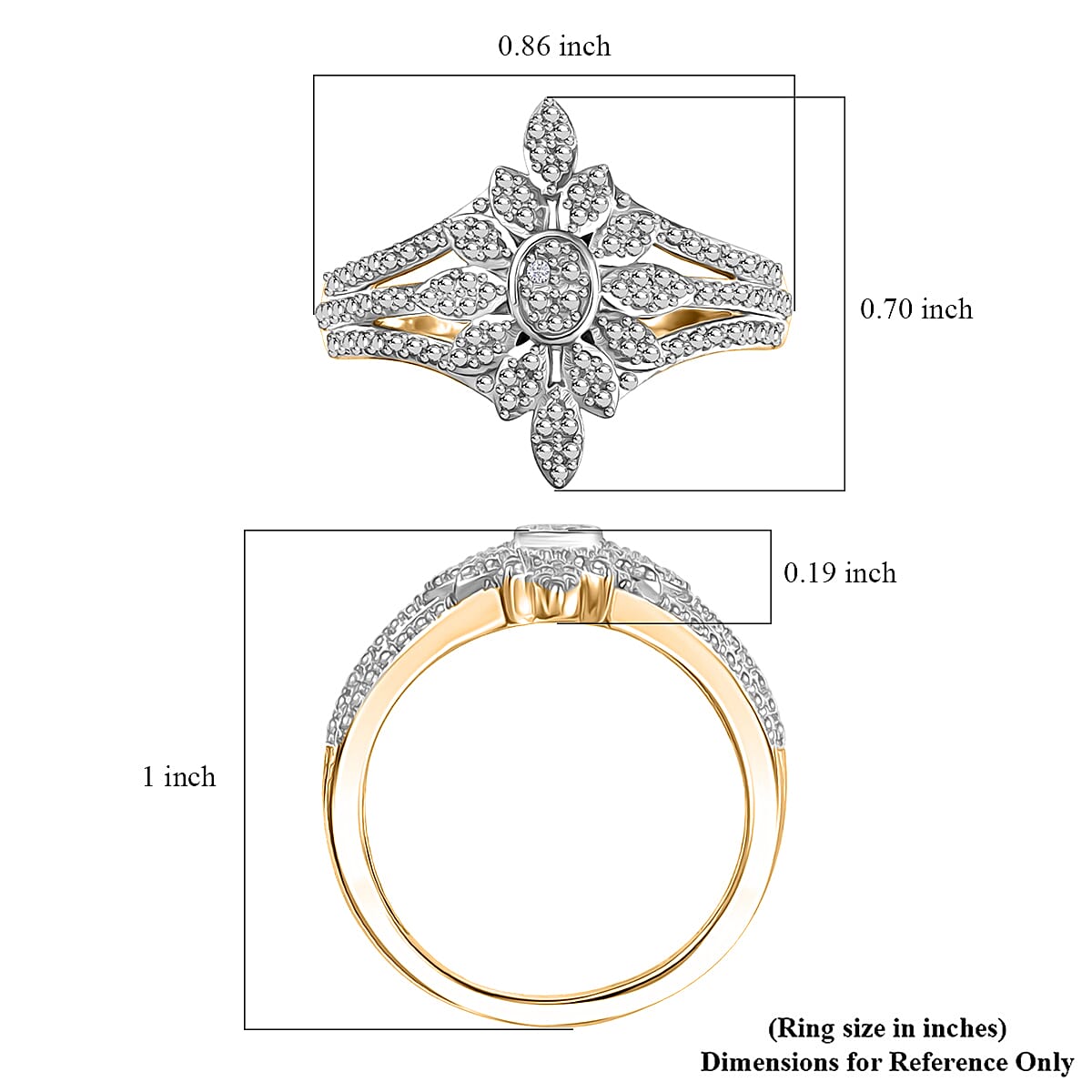 EverTrue White Diamond Accent Floral Ring in 18K YG Plated and Platinum Bond (Size 9.0) image number 5