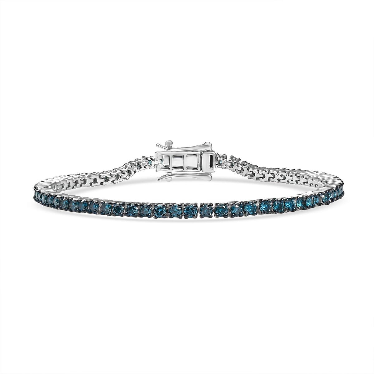 Luxuriant Lab Grown Blue Diamond SI 3.00 ctw Bracelet in Rhodium Over Sterling Silver (6.50 In) image number 0
