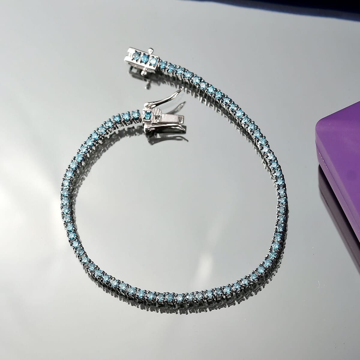 Luxuriant Lab Grown Blue Diamond SI 3.00 ctw Bracelet in Rhodium Over Sterling Silver (6.50 In) image number 1