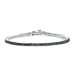 Luxuriant Lab Grown Blue Diamond (IR) SI 3.00 ctw Starry Night Bracelet in Rhodium Over Sterling Silver (7.25 In)