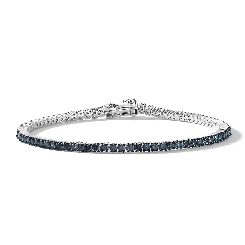 Luxuriant Lab Grown Blue Diamond (IR) SI 3.00 ctw Starry Night Bracelet in Rhodium Over Sterling Silver (7.25 In)