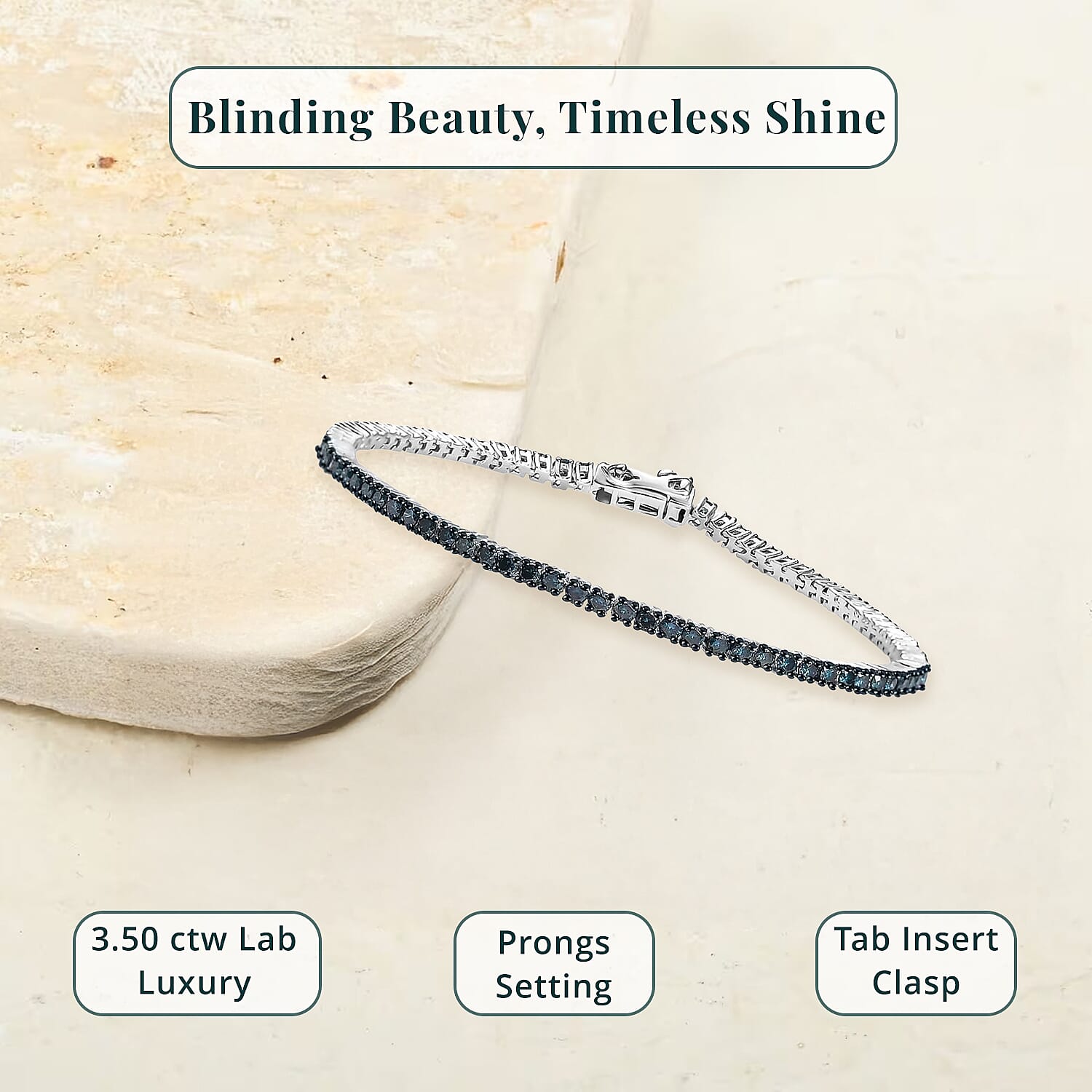 Luxuriant Lab Grown Blue Diamond (IR) SI 3.00 ctw Starry Night Bracelet in Rhodium Over Sterling Silver (7.25 In)