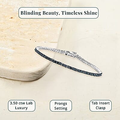 Luxuriant Lab Grown Blue Diamond (IR) SI 3.00 ctw Starry Night Bracelet in Rhodium Over Sterling Silver (7.25 In)