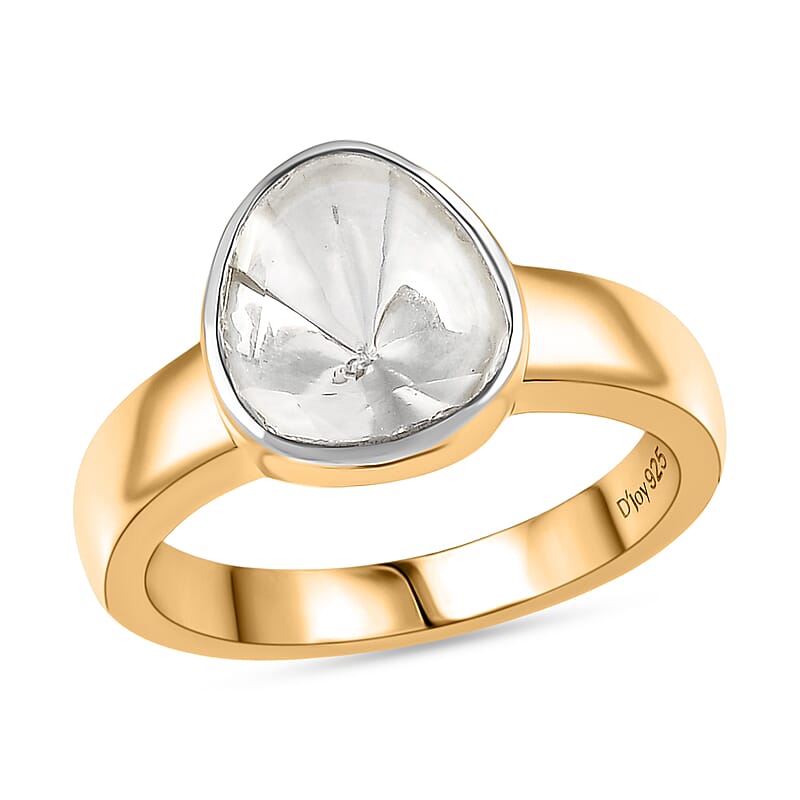 D'Joy Lab Grown Polki Diamond 0.50 ctw Timeless Solitaire Ring in 18K Vermeil Yellow Gold Over Sterling Silver (Size 10.0)