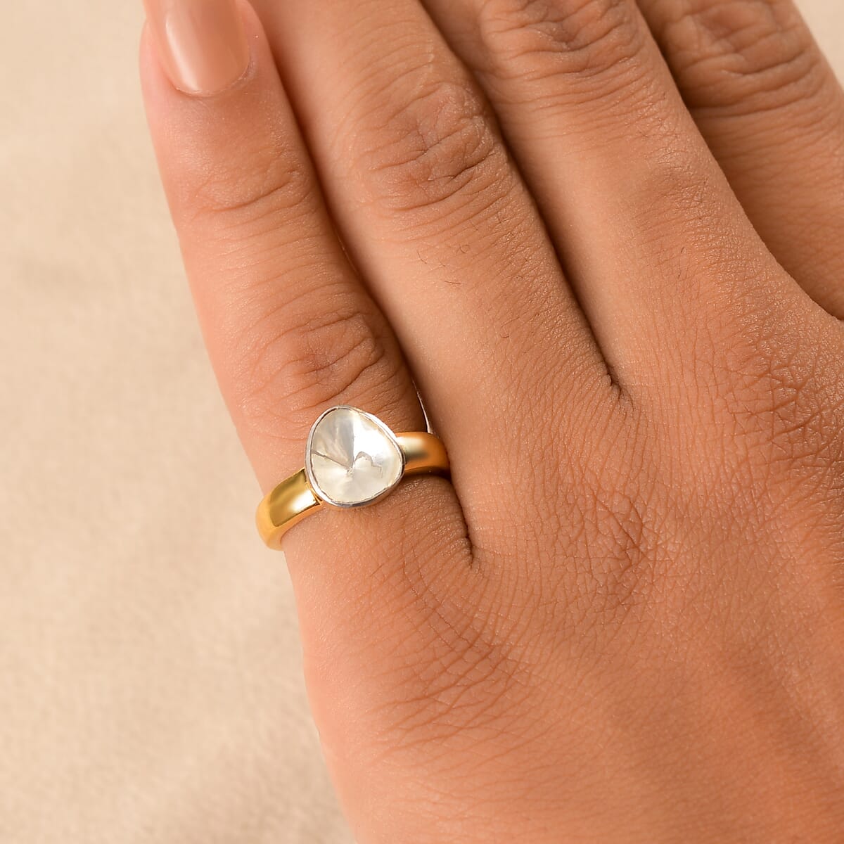Luxuriant Lab Grown Polki Diamond 0.50 ctw Ring in 18K Vermeil Yellow Gold Over Sterling Silver (Size 10.0) image number 2