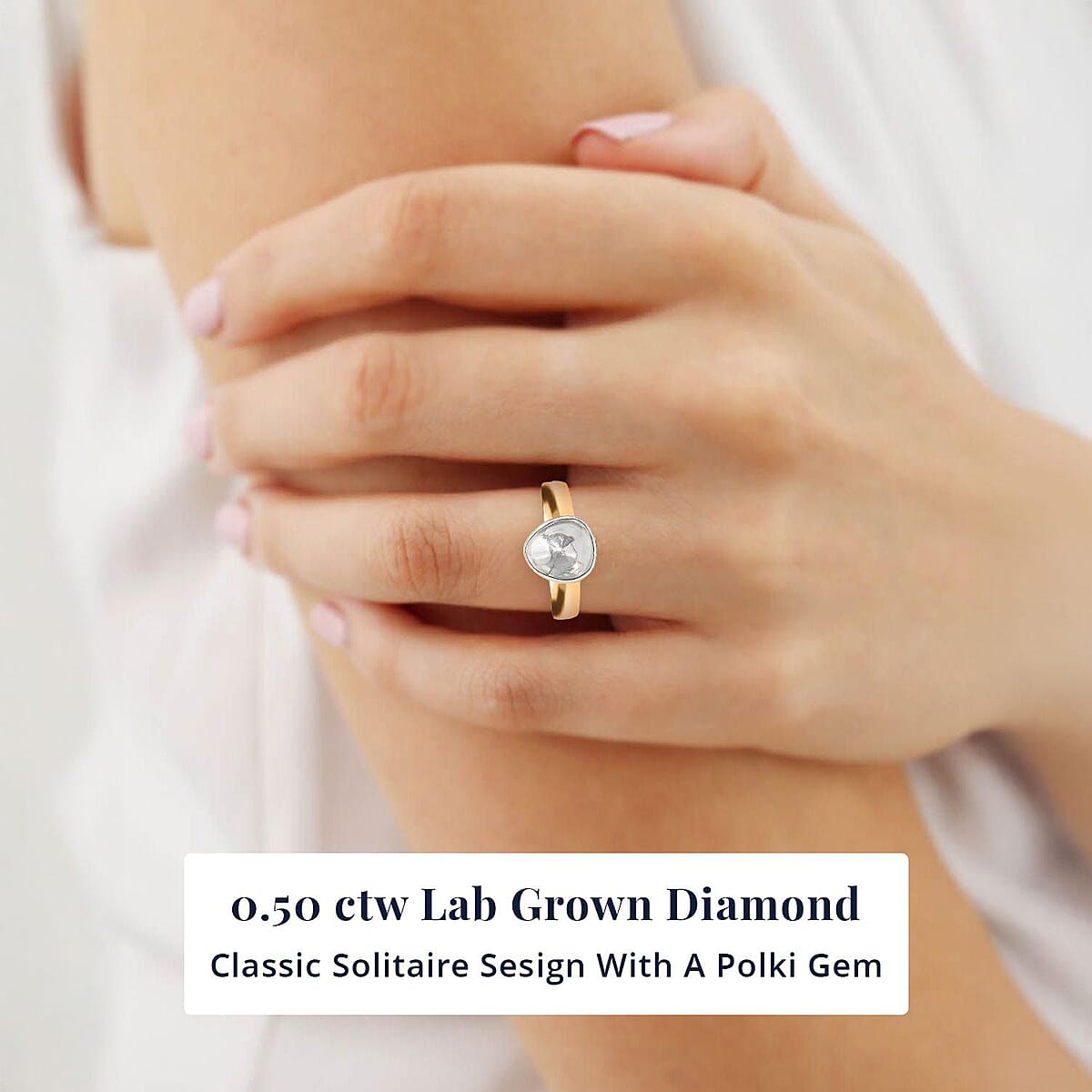 D'Joy Lab Grown Polki Diamond 0.50 ctw Timeless Solitaire Ring in 18K Vermeil Yellow Gold Over Sterling Silver (Size 6.0) image number 1