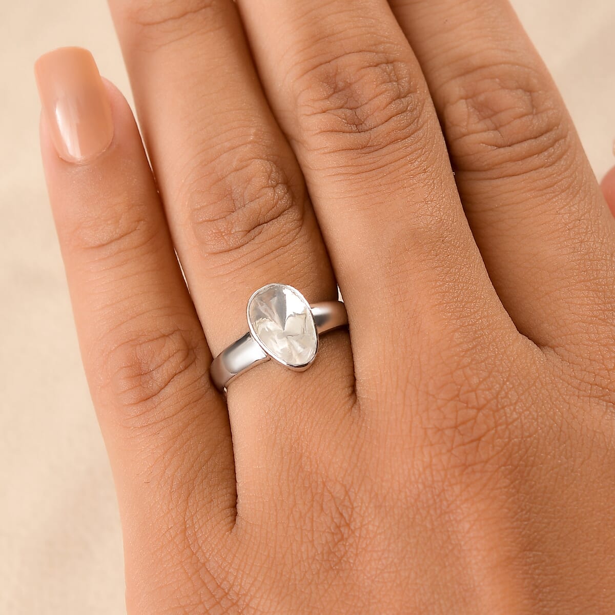 Luxuriant Lab Grown Polki Diamond 0.50 ctw Ring in Rhodium Over Sterling Silver (Size 10.0) image number 2
