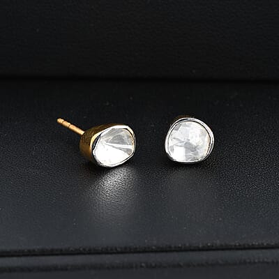 D'Joy Lab Grown Polki Diamond 0.50 ctw Stud Earrings in 18K Vermeil Yellow Gold Over Sterling Silver