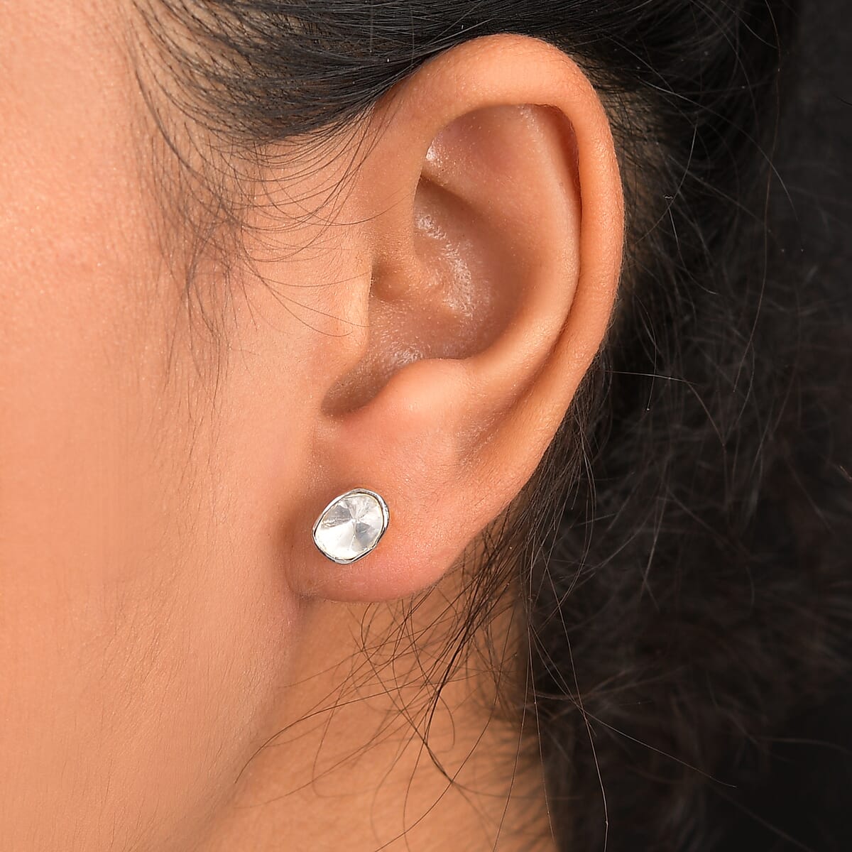 Luxuriant Lab Grown Polki Diamond Stud Earrings in 18K Vermeil YG Over Sterling Silver 0.50 ctw image number 2