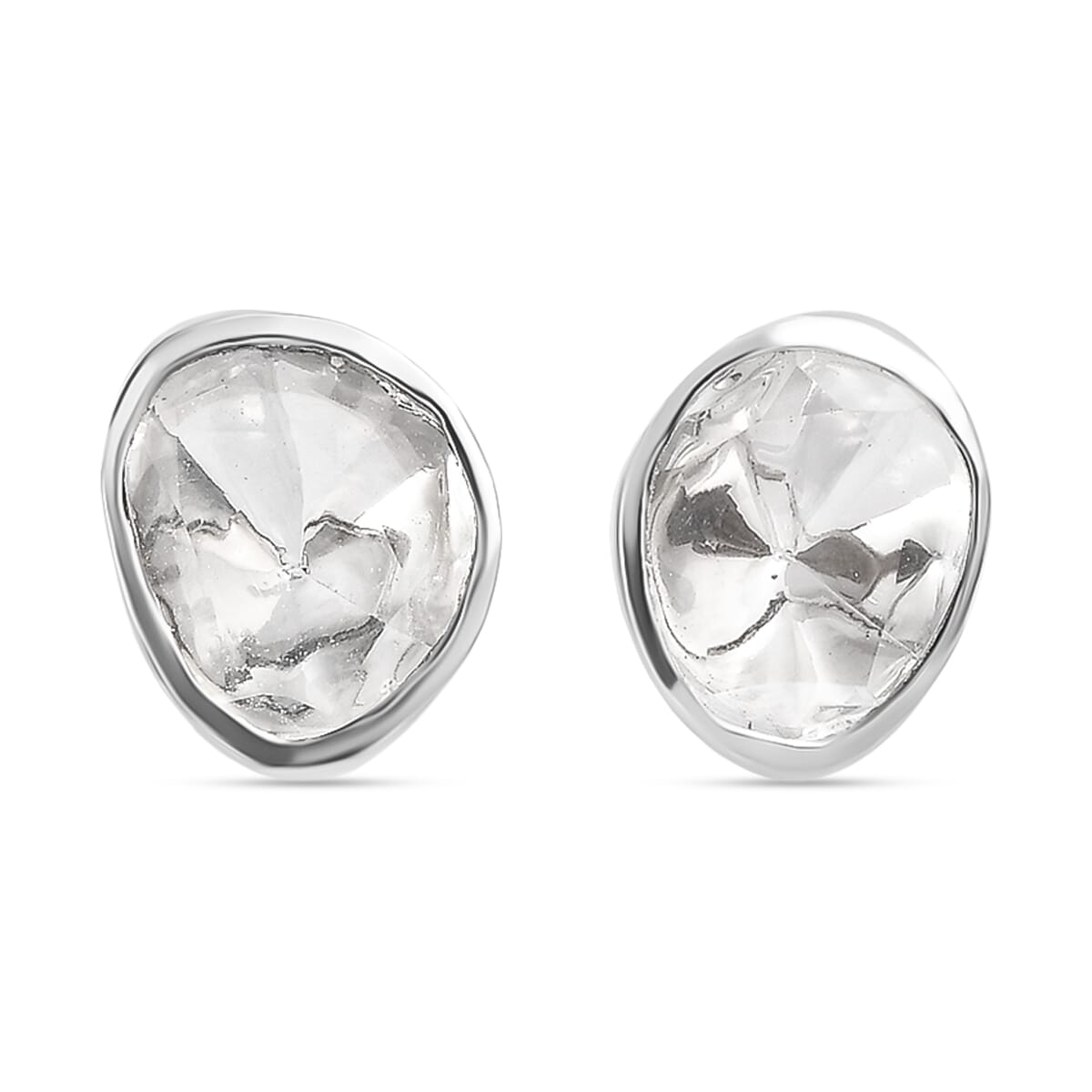 Luxuriant Lab Grown Polki Diamond 0.50 ctw Stud Earrings in Rhodium Over Sterling Silver image number 0