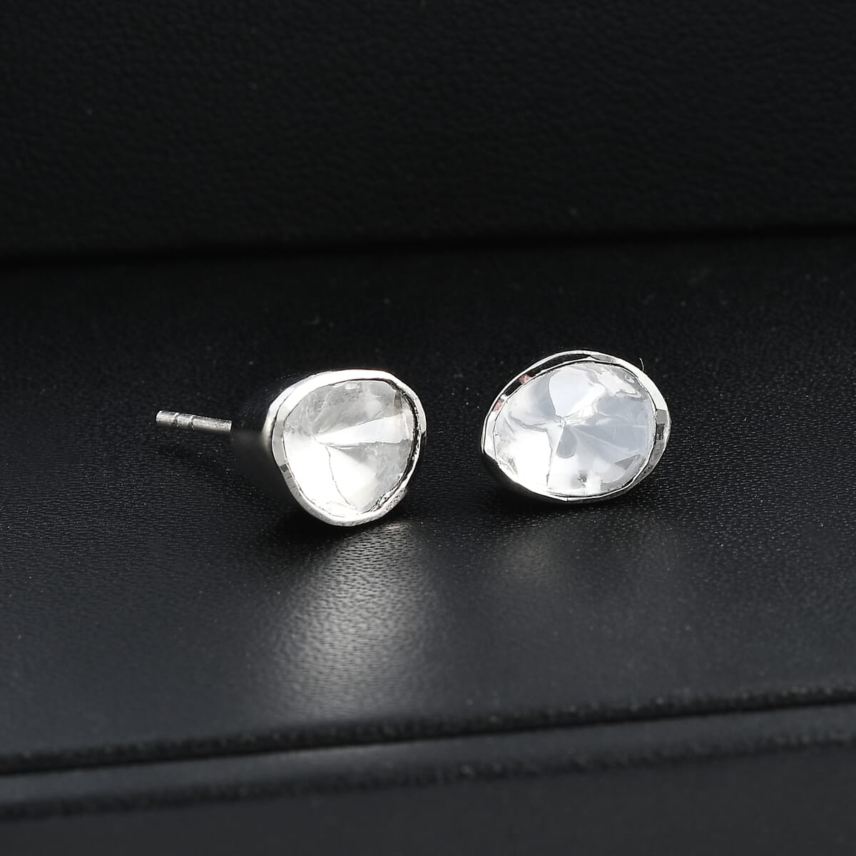 Luxuriant Lab Grown Polki Diamond 0.50 ctw Stud Earrings in Rhodium Over Sterling Silver image number 1