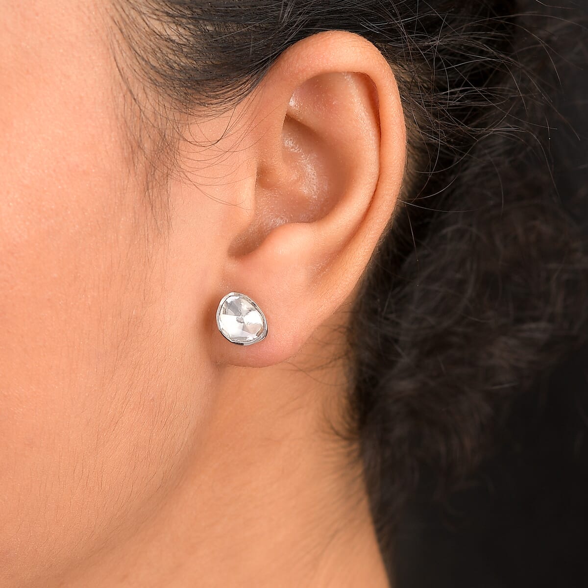 Luxuriant Lab Grown Polki Diamond 0.50 ctw Stud Earrings in Rhodium Over Sterling Silver image number 2