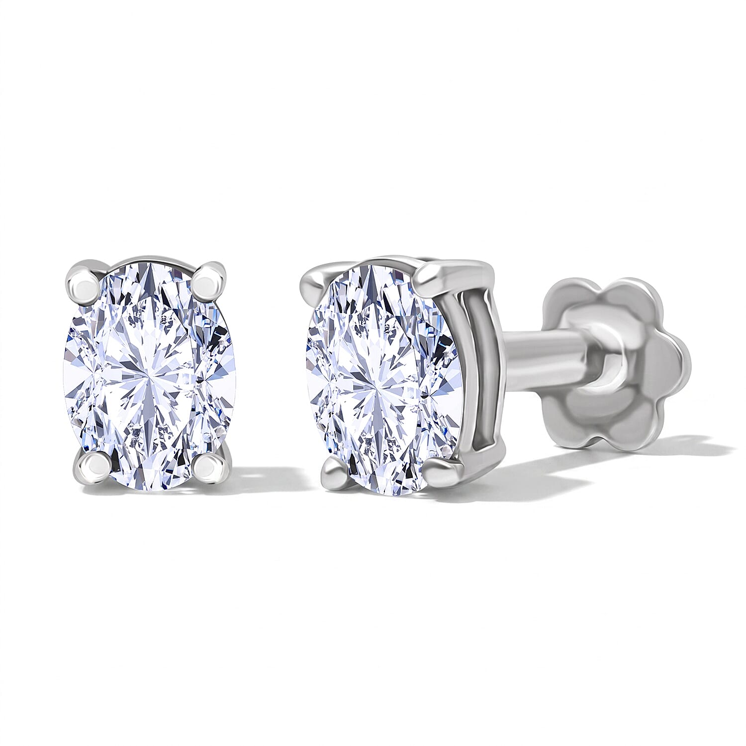 Lab Grown Diamond E-F VS 0.50 ctw Flat Back Earrings in Rhodium Over Sterling Silver