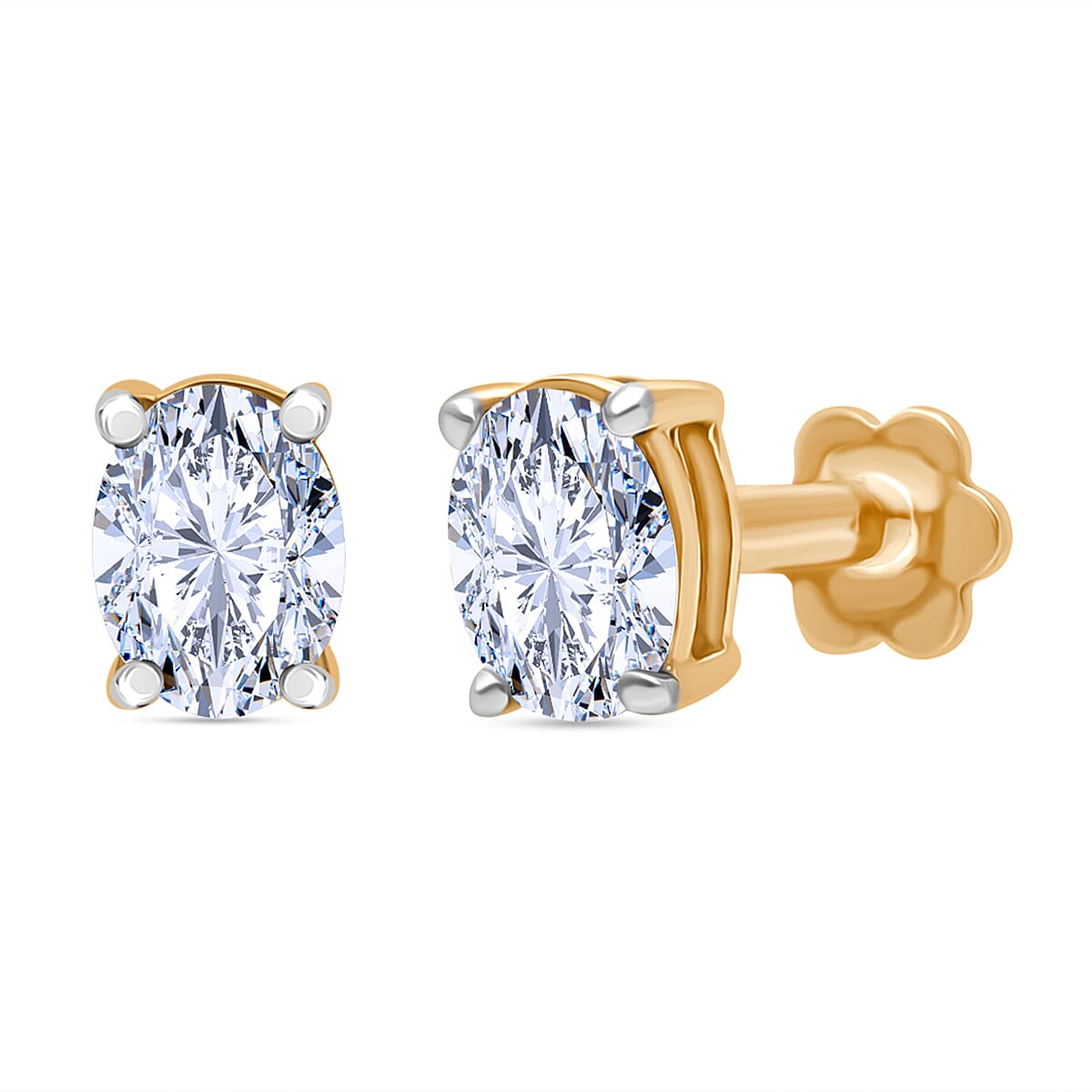 Luxuriant Lab Grown Diamond E-F VS 0.50 ctw Flat Back Earrings in 18K Vermeil Yellow Gold Over Sterling Silver