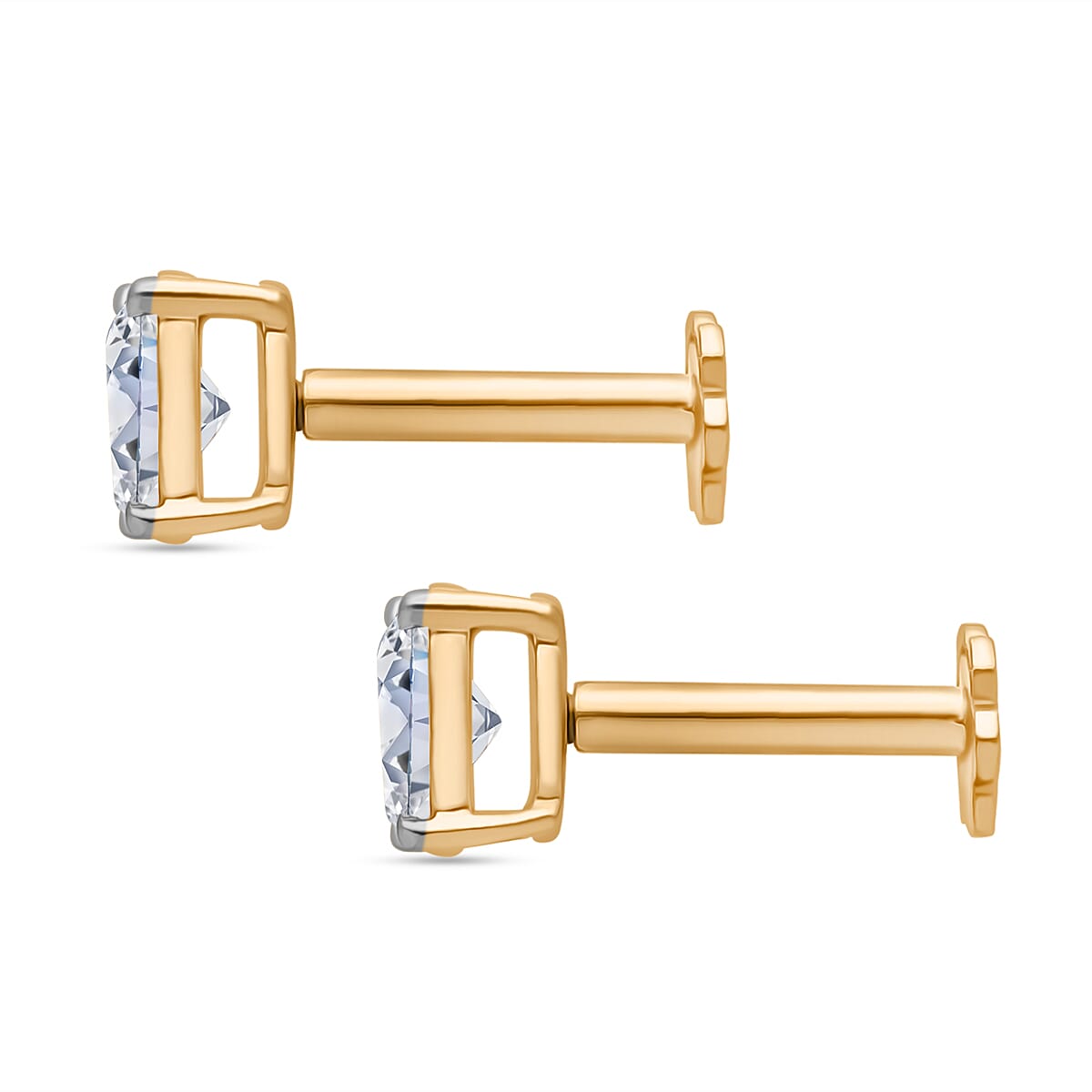 Luxuriant Lab Grown Diamond E-F VS 0.50 ctw Flat Back Earrings in 18K Vermeil Yellow Gold Over Sterling Silver
