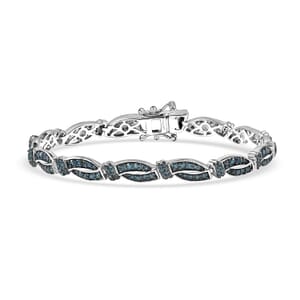 D’Joy Blue Diamond 1.75 ctw Bracelet in Rhodium Over Sterling Silve (6.50 In) 