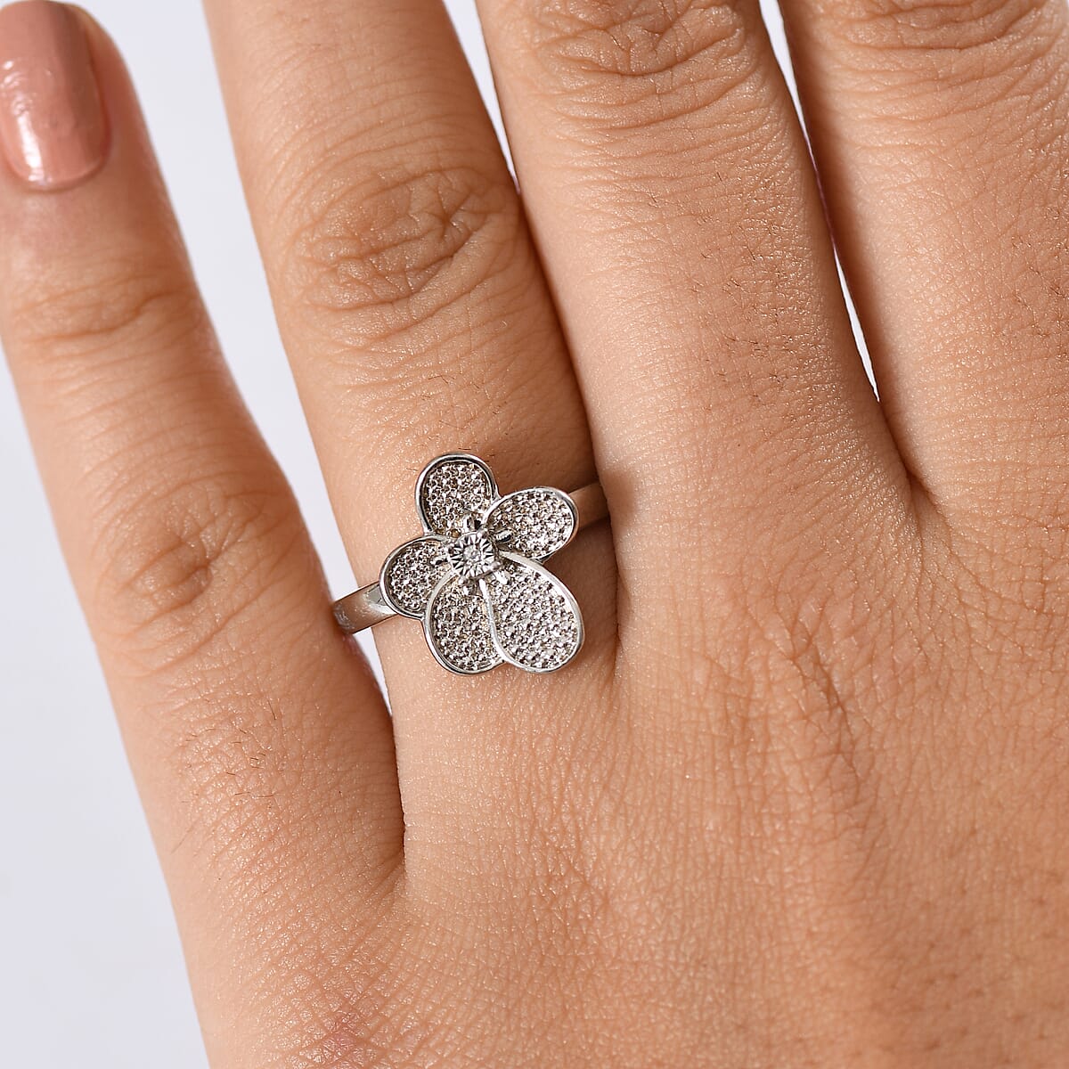 EverTrue White Diamond Accent Petal Radiance Ring in Platinum Bond (Size 10.0) image number 2