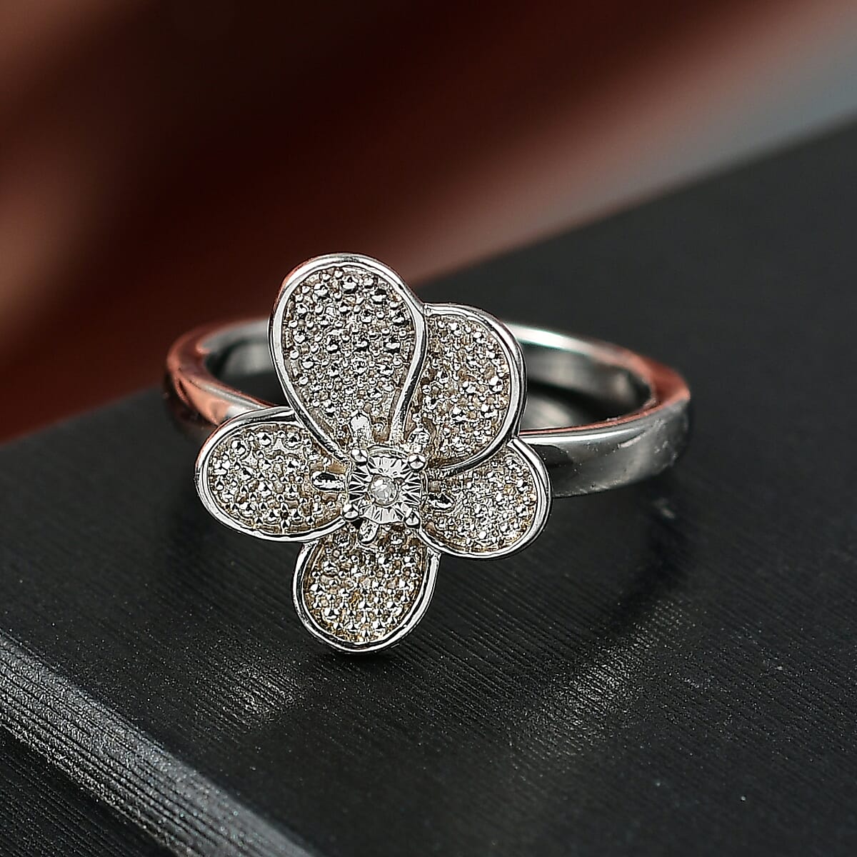 EverTrue White Diamond Accent Petal Radiance Ring in Platinum Bond (Size 9.0) image number 1