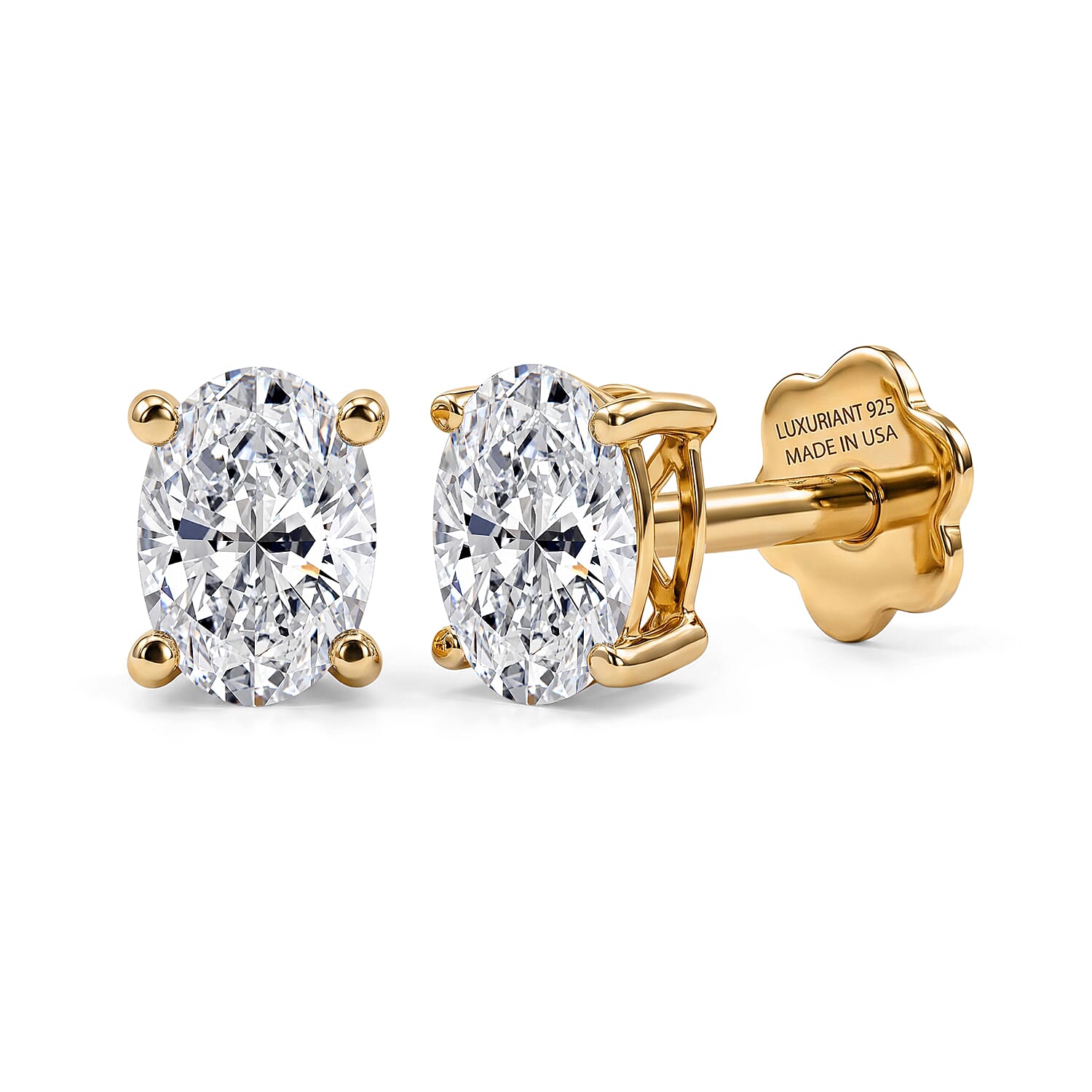 Lab Grown Diamond E-F VS 1.00 ctw Flat Back Earrings in 18K Vermeil Yellow Gold Over Sterling Silver