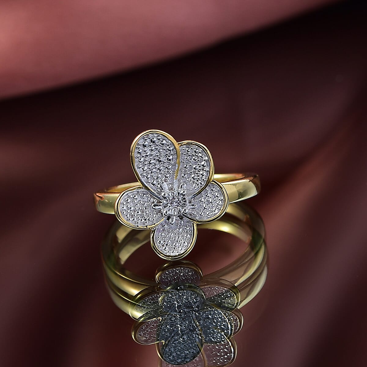 EverTrue White Diamond Accent Petal Radiance Ring in 18K YG Plated and Platinum Bond (Size 6.0) image number 1