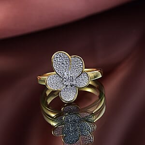 EverTrue White Diamond Accent Petal Radiance Ring in 18K YG Plated and Platinum Bond (Size 7.0)