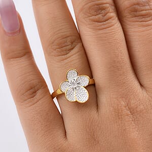 EverTrue White Diamond Accent Petal Radiance Ring in 18K YG Plated and Platinum Bond (Size 7.0)