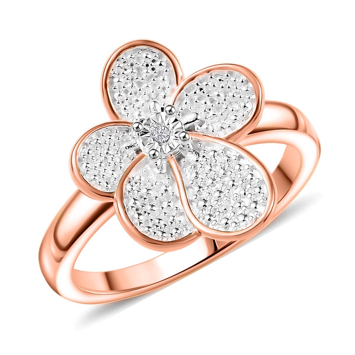 EverTrue White Diamond Accent Petal Radiance Ring in 18K RG Plated and Platinum Bond (Size 10.0)