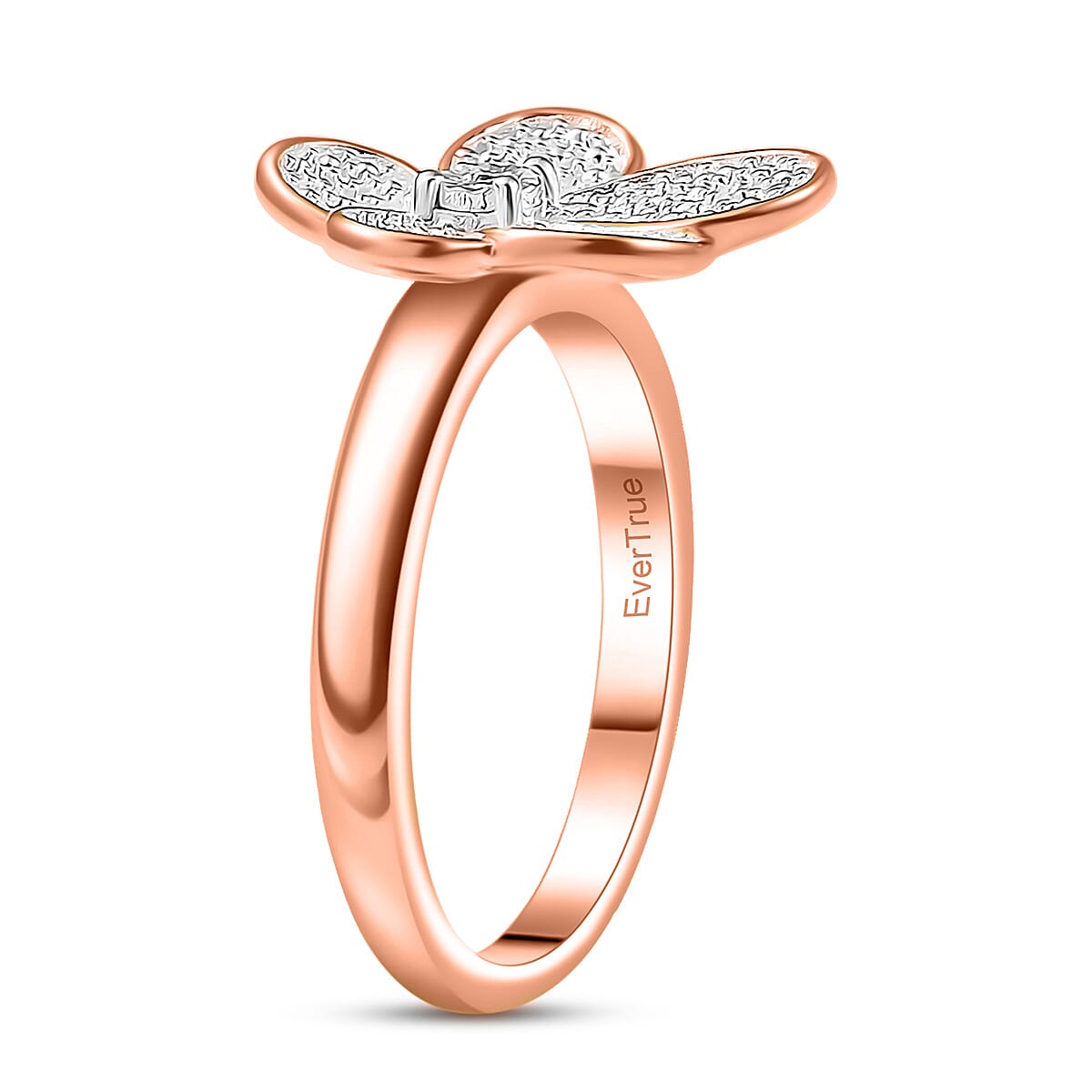 EverTrue White Diamond Accent Petal Radiance Ring in 18K RG Plated and Platinum Bond (Size 10.0)