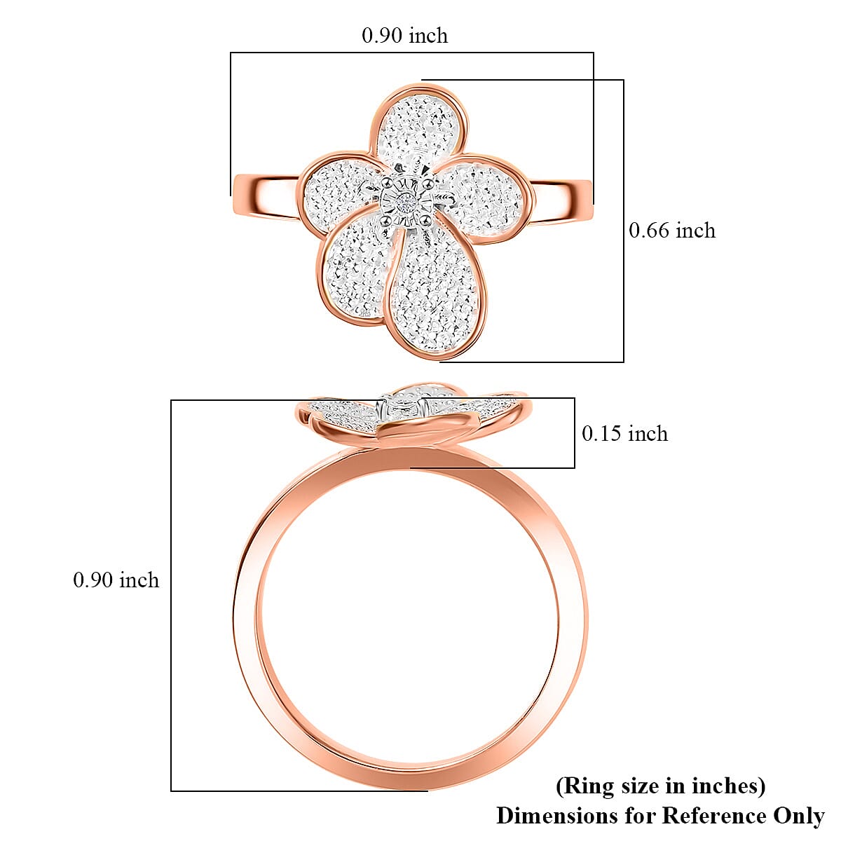EverTrue White Diamond Accent Petal Radiance Ring in 18K RG Plated and Platinum Bond (Size 10.0)