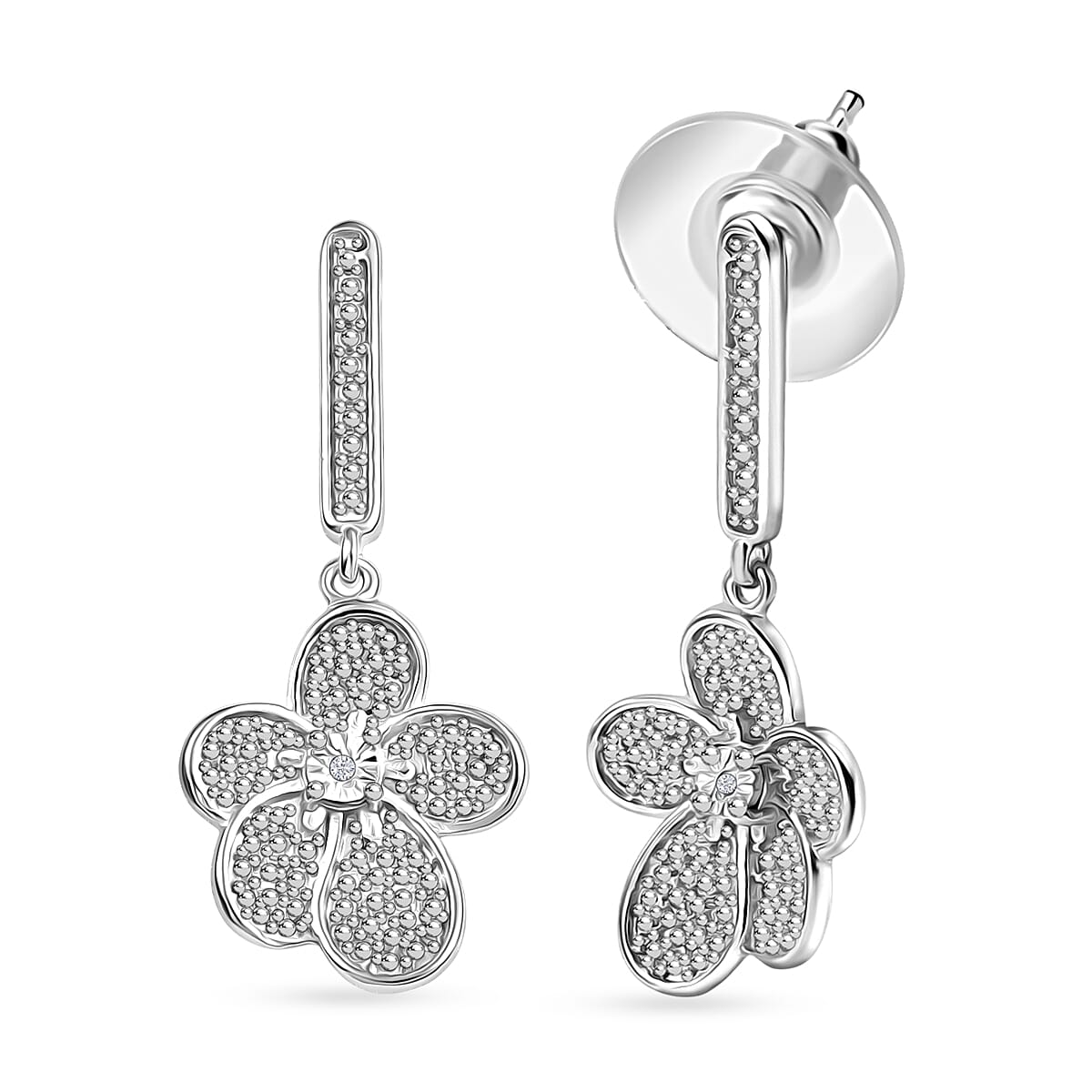 EverTrue White Diamond Accent Petal Radiance Earrings in Platinum Bond image number 0