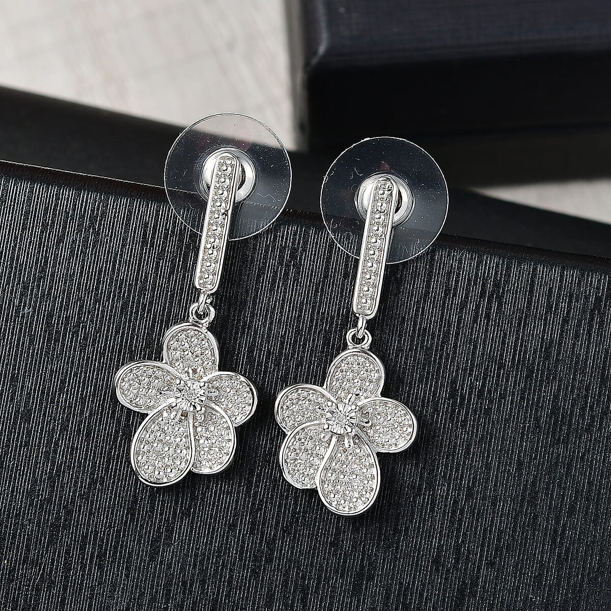 EverTrue White Diamond Accent Petal Radiance Earrings in Platinum Bond image number 1