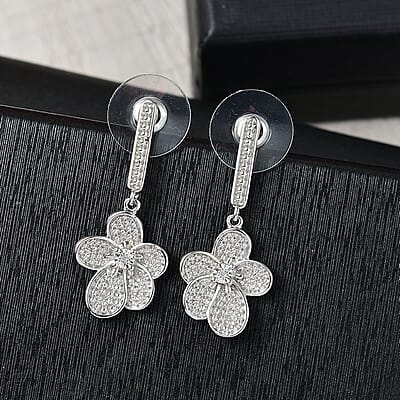 EverTrue White Diamond Accent Petal Radiance Earrings in Platinum Bond
