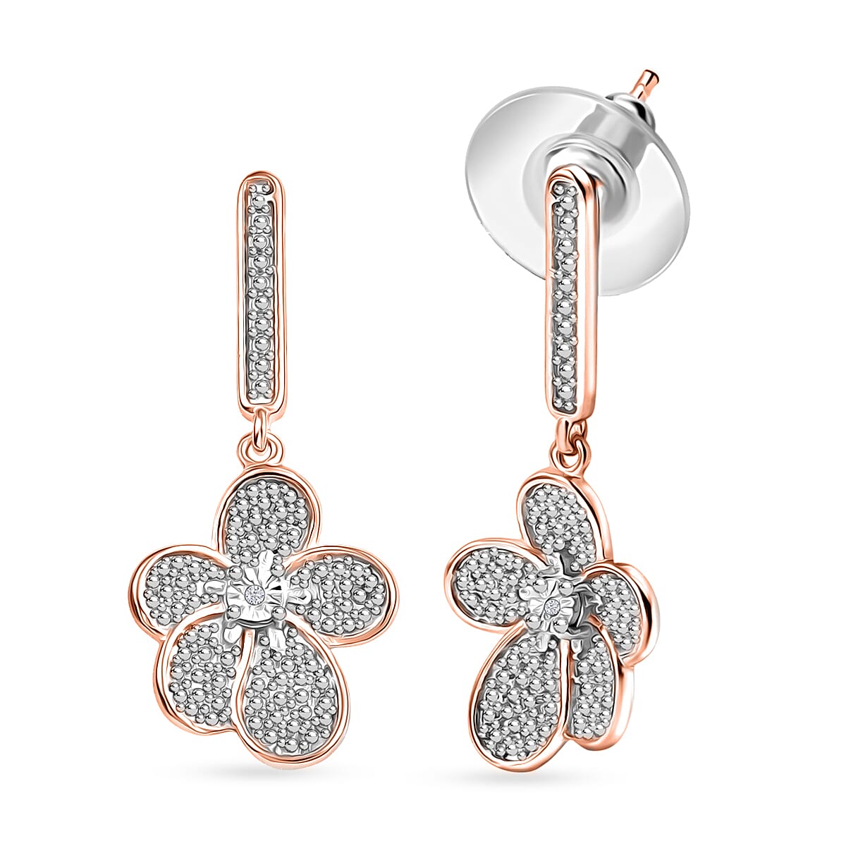 EverTrue White Diamond Accent Petal Radiance Earrings in 18K RG Plated and Platinum Bond
