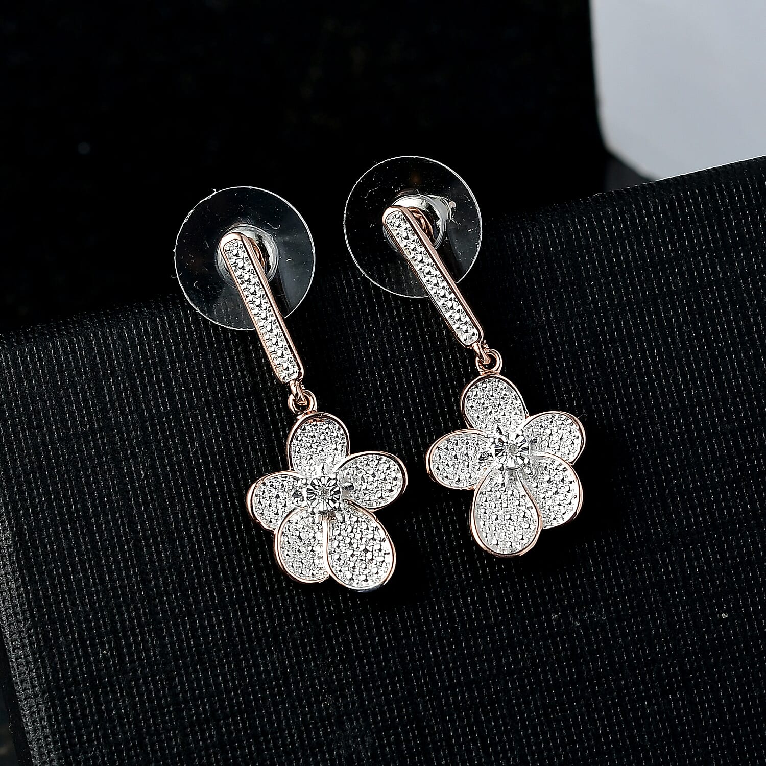 EverTrue White Diamond Accent Petal Radiance Earrings in 18K RG Plated and Platinum Bond