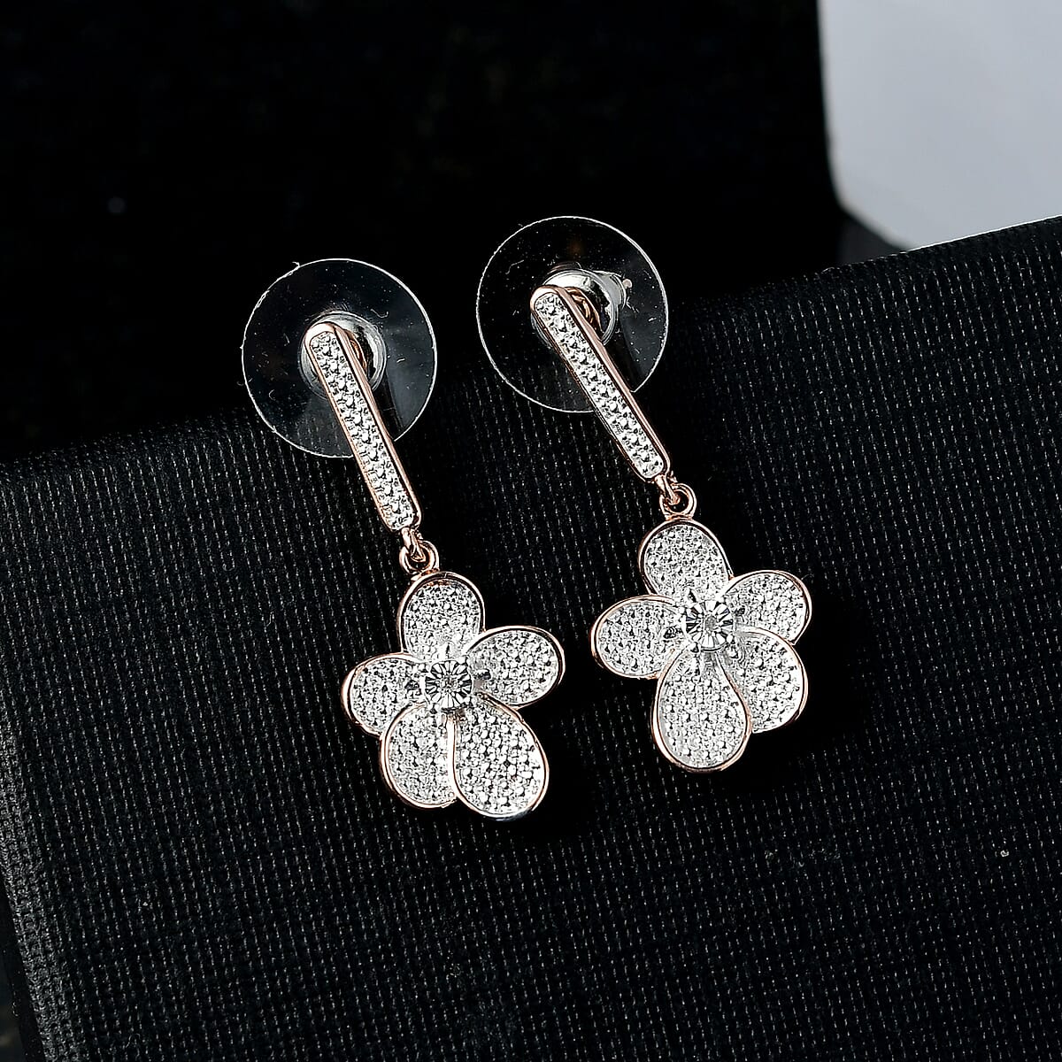 EverTrue White Diamond Accent Petal Radiance Earrings in 18K RG Plated and Platinum Bond image number 1