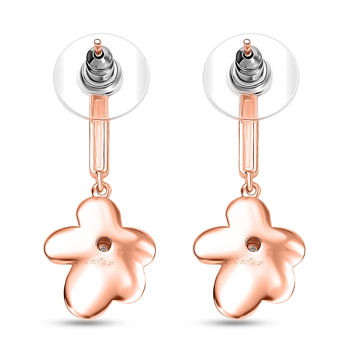 EverTrue White Diamond Accent Petal Radiance Earrings in 18K RG Plated and Platinum Bond