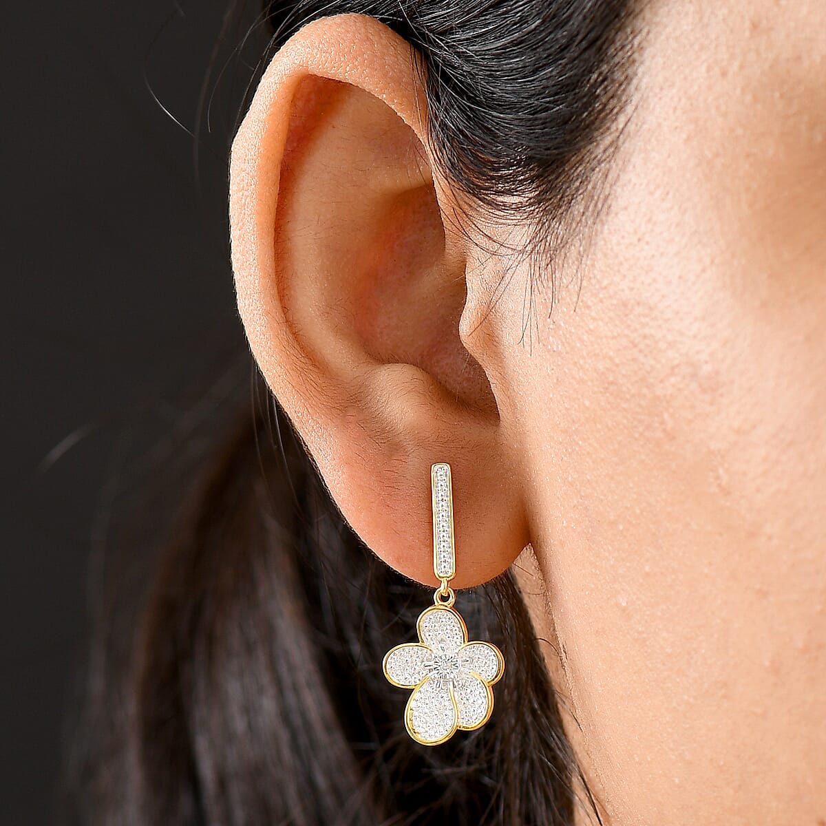 EverTrue White Diamond Accent Petal Radiance Earrings in 18K YG Plated and Platinum Bond image number 2