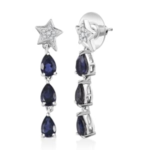D'Joy Catalina Iolite and White Zircon 2.10 ctw Astra Drops Earrings in Rhodium Over Sterling Silver