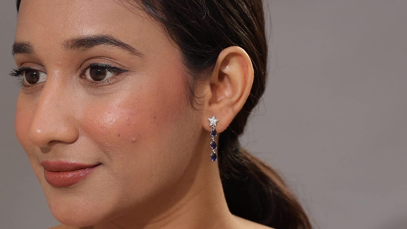 D'Joy Catalina Iolite and White Zircon 2.10 ctw Astra Drops Earrings in Rhodium Over Sterling Silver