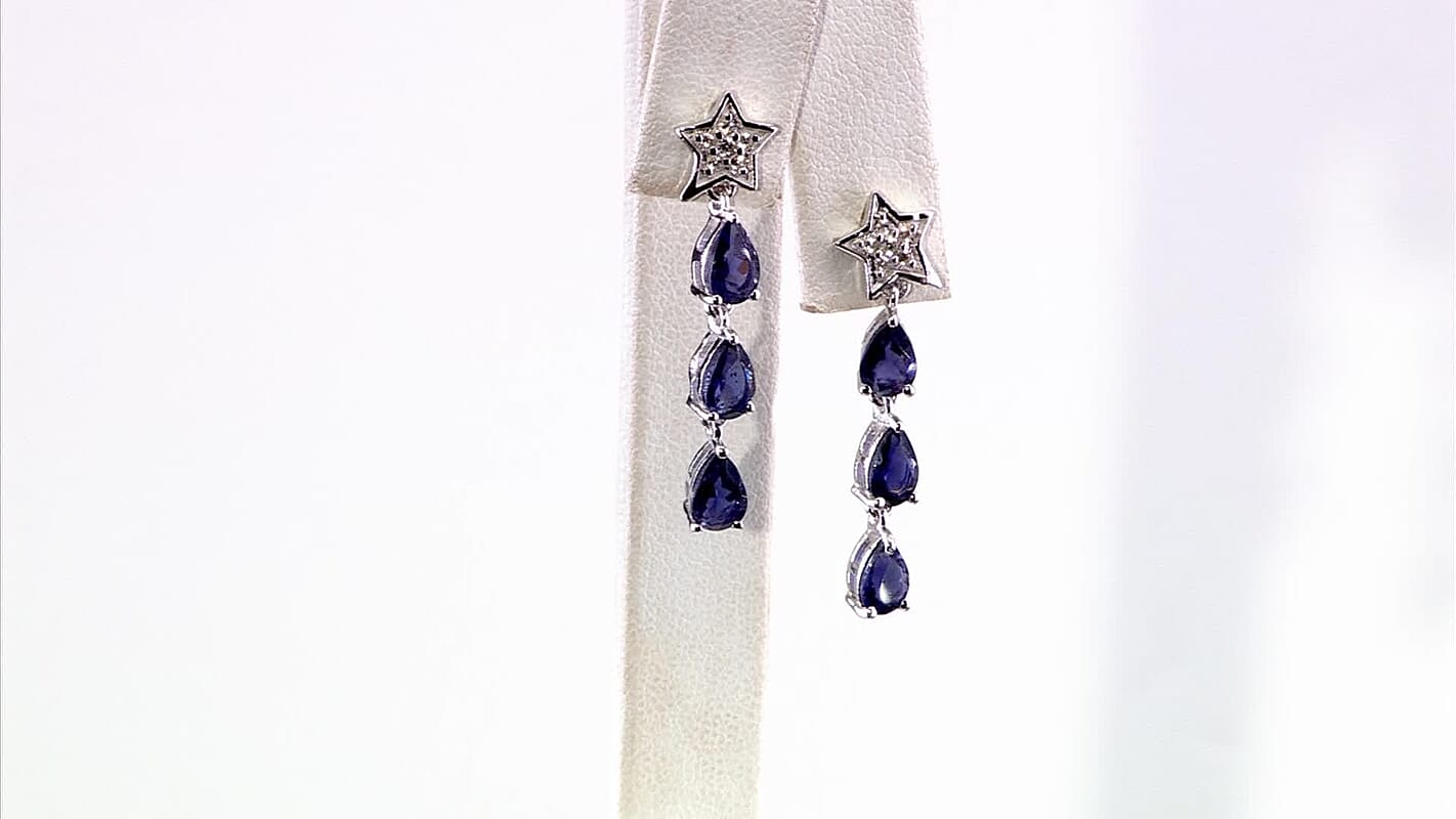D'Joy Catalina Iolite and White Zircon 2.10 ctw Astra Drops Earrings in Rhodium Over Sterling Silver