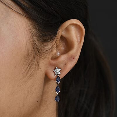 D'Joy Catalina Iolite and White Zircon 2.10 ctw Astra Drops Earrings in Rhodium Over Sterling Silver